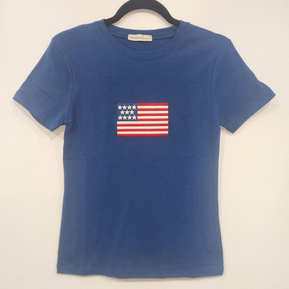 Women's L Zenana Tee Embroidered American Flag NWT